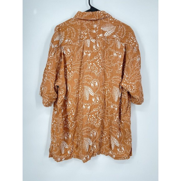 Columbia Sportswear‎ Size L Men's Hawaiian Shirt Orange/White with Palms - Picture 6 of 7